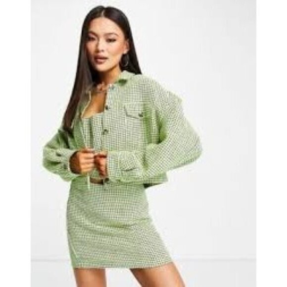 ASOS DESIGN Boucle Houndstooth 2 Pc Crop Shacket/Corset Top Sz10 Y2k Retro City‎ - Picture 1 of 16